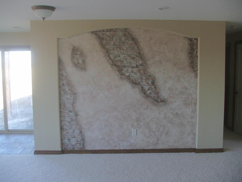 Faux finish Old plaster crumbling away from brick from Waltner Wood